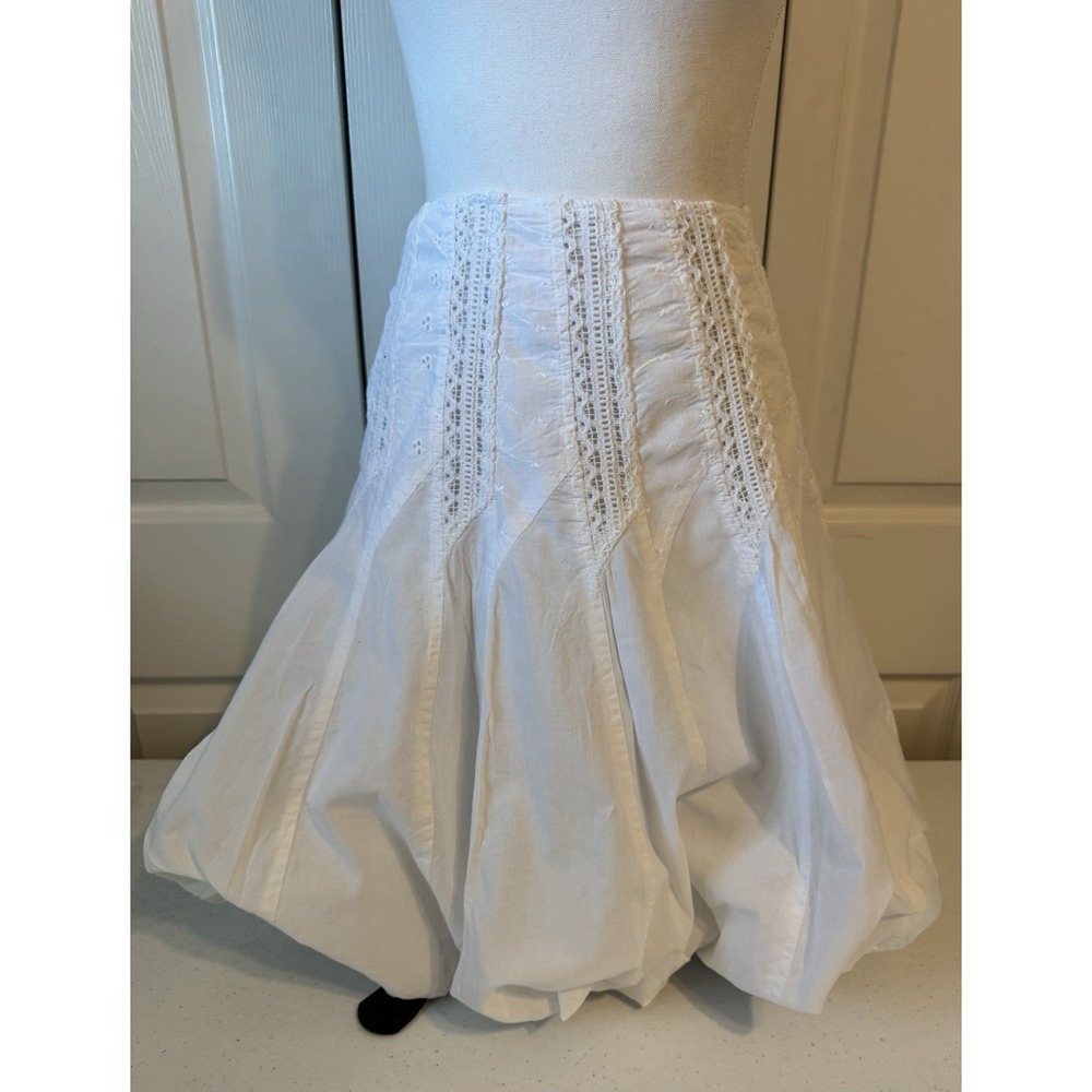 Women's Dimri White Eyelet Bubble Skirt Cotton Medium Boho Festival Vibe